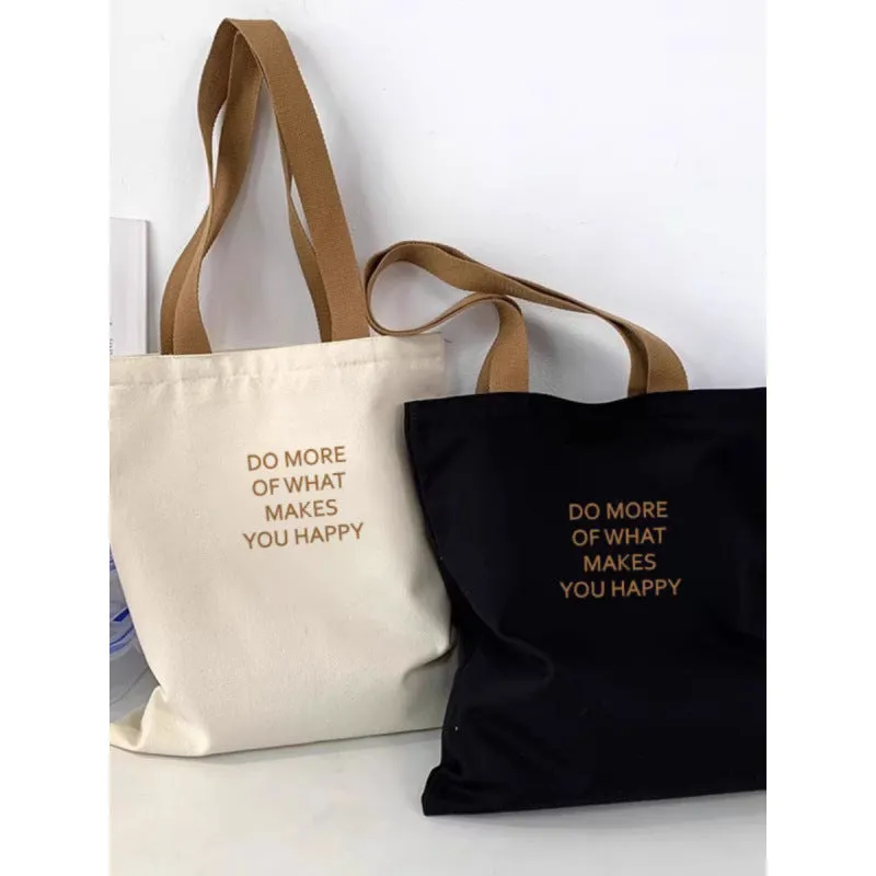 Simple casual beige canvas bag with all-match letters print for leisure travel