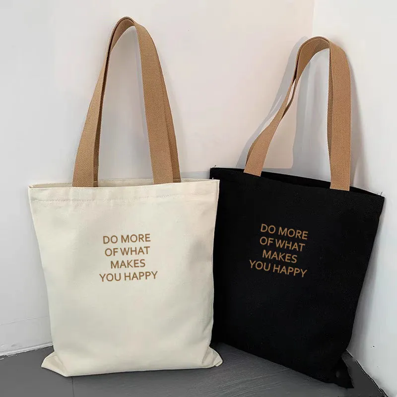 Simple casual beige canvas bag with all-match letters print for leisure travel
