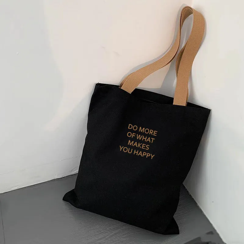 Simple casual beige canvas bag with all-match letters print for leisure travel