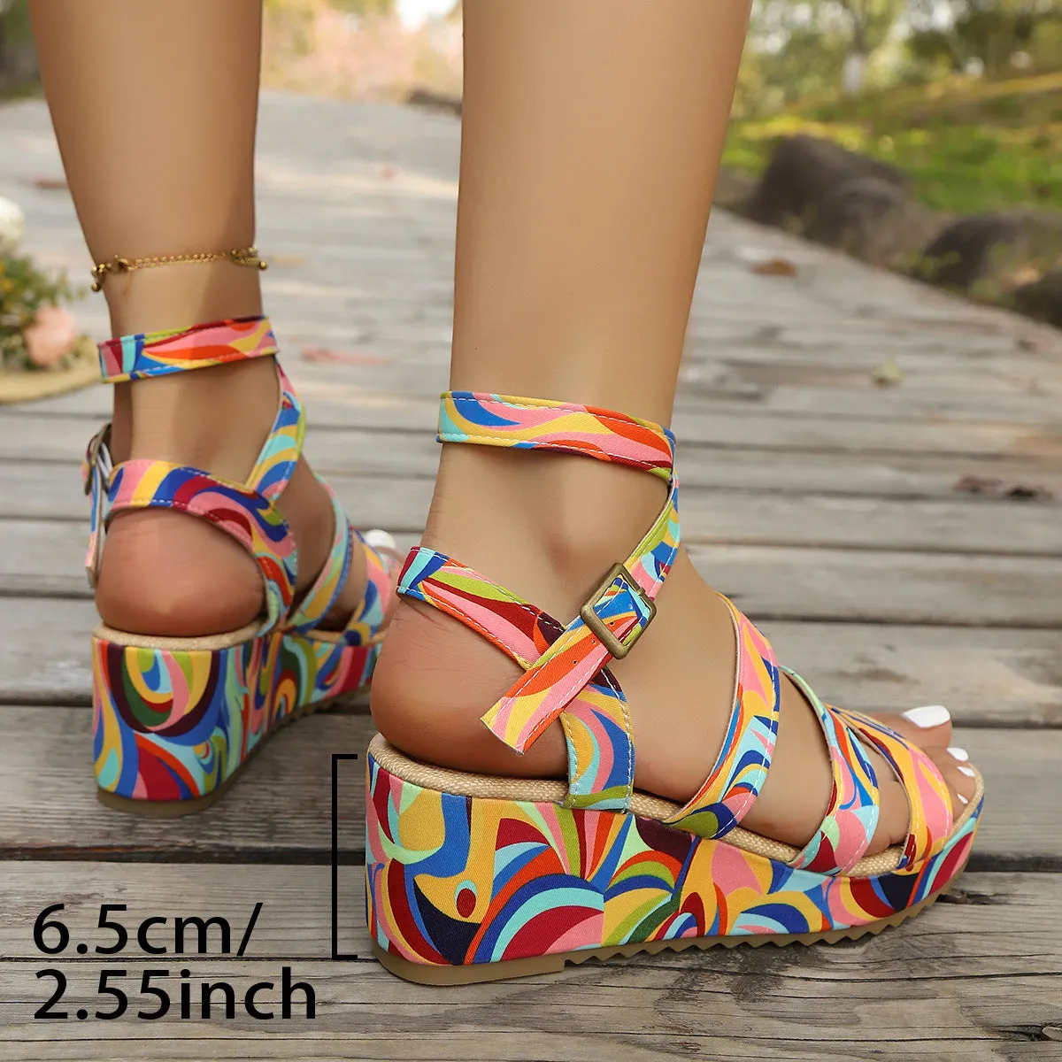 Women's buckle strap wedge sandals with fish mouth toe holder design in European style