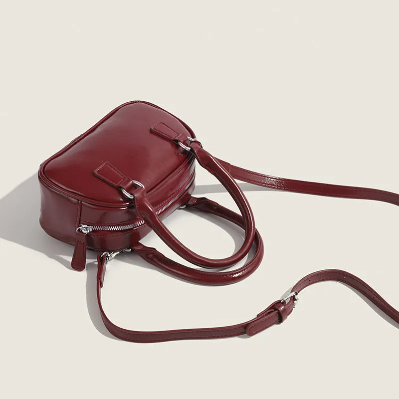 Women's small square PU handbag in retro style with sandwich pocket, 20x8x13cm, shown in brown