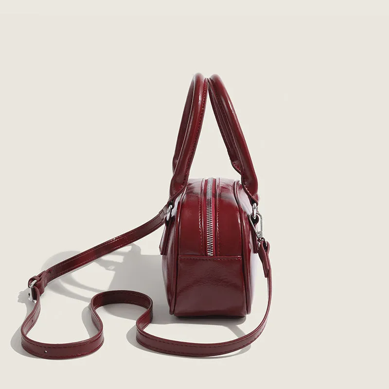 Women's small square PU handbag in retro style with sandwich pocket, 20x8x13cm, shown in brown