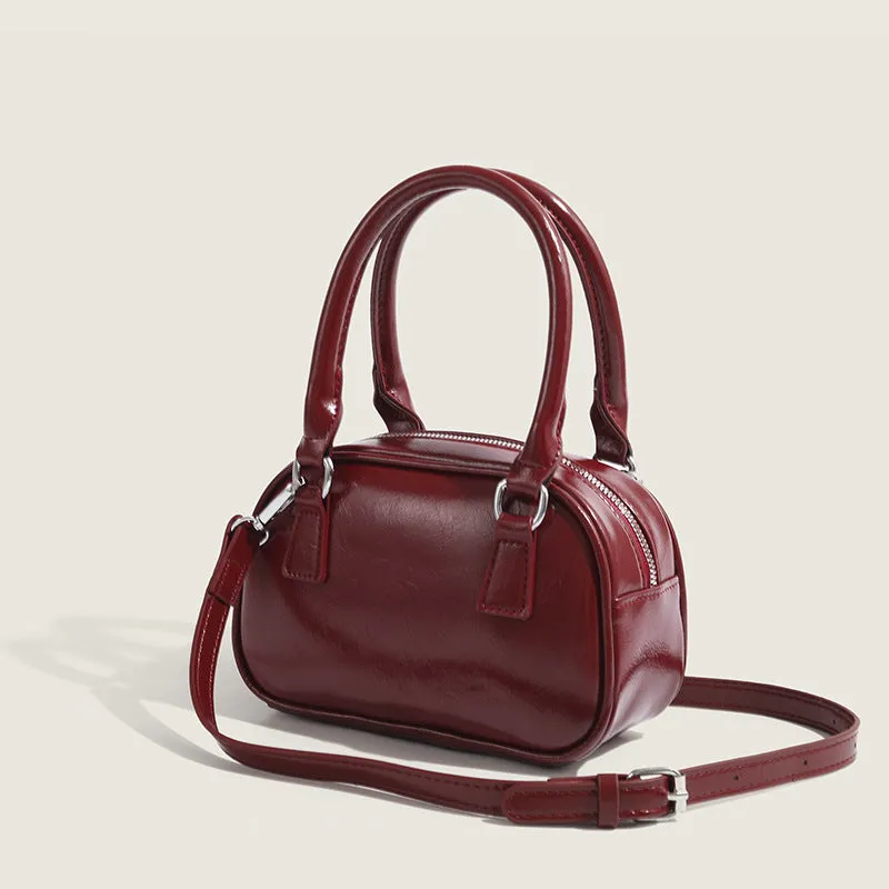 Women's small square PU handbag in retro style with sandwich pocket, 20x8x13cm, shown in brown