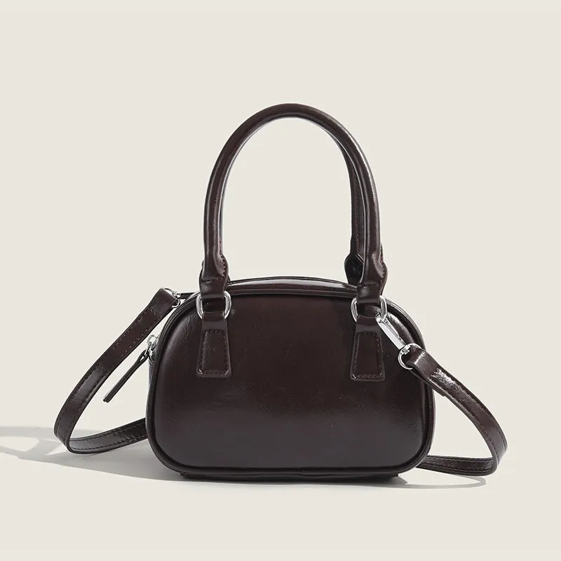 Women's small square PU handbag in retro style with sandwich pocket, 20x8x13cm, shown in brown