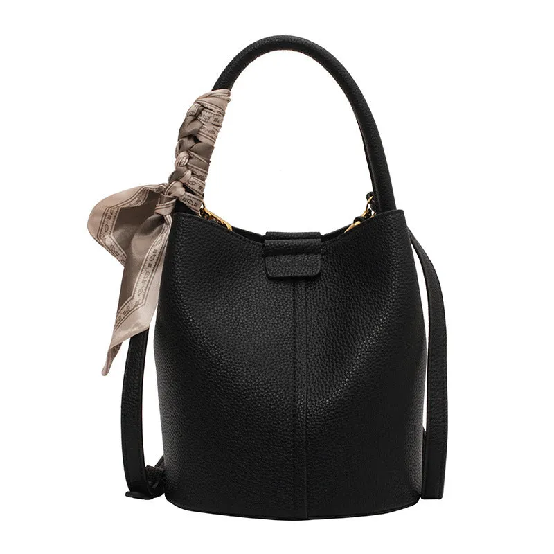 Lychee pattern textured PU handbag women's cylindrical western style bag with sandwich pockets