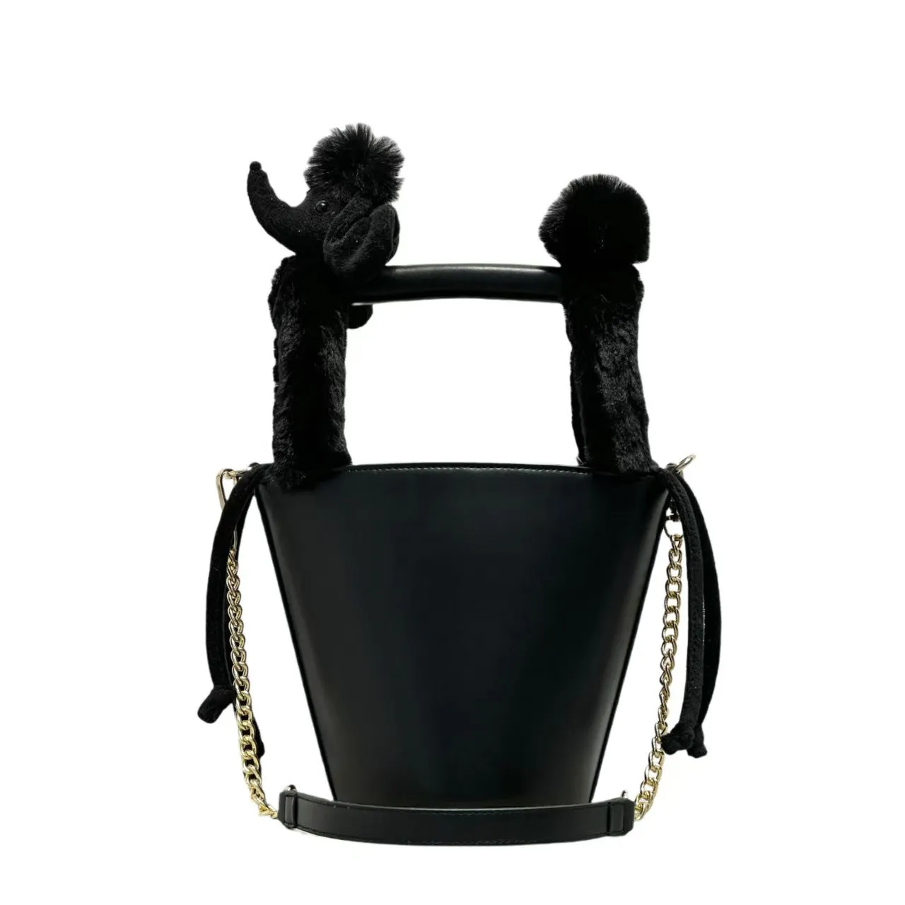 Women's PU messenger crossbody bag in black with urban simplicity style, placed on a flat surface