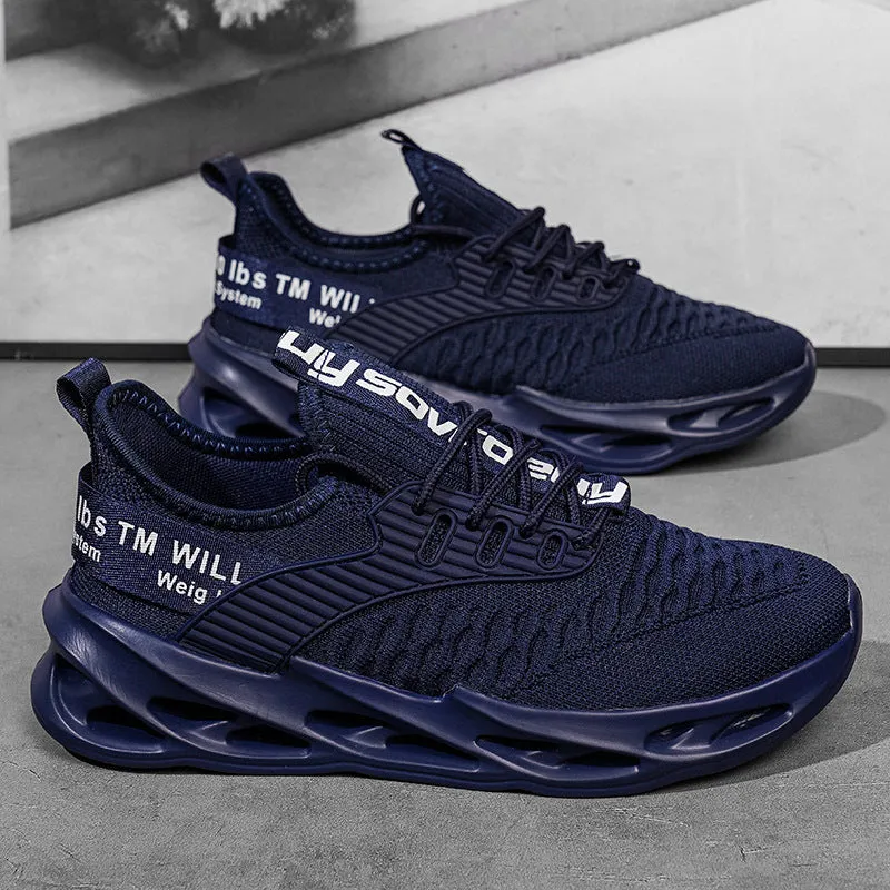 Women's FlyKnit casual shoes in a solid colour with mesh upper and round toe.