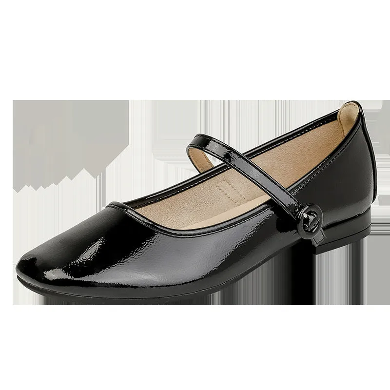 Mary Jane low heel silver shoes with 2cm thick heel and shallow mouth rubber sole