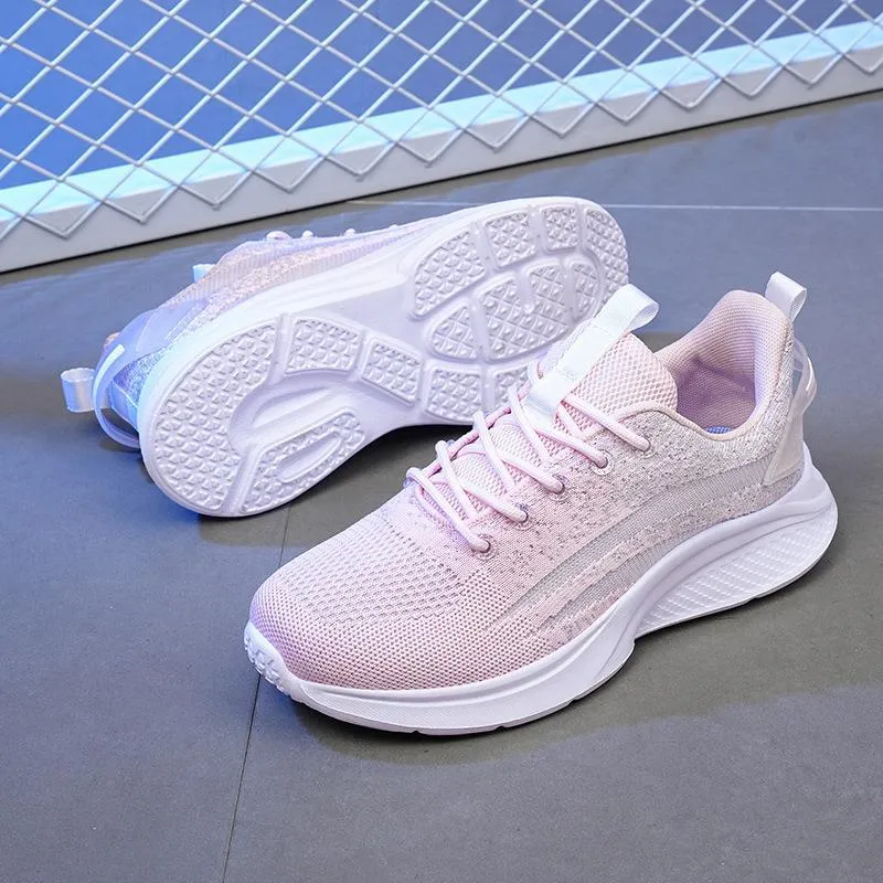 Anti-slip dance flat mesh sports shoes in Blue Pink with low heel and lace-up fastening
