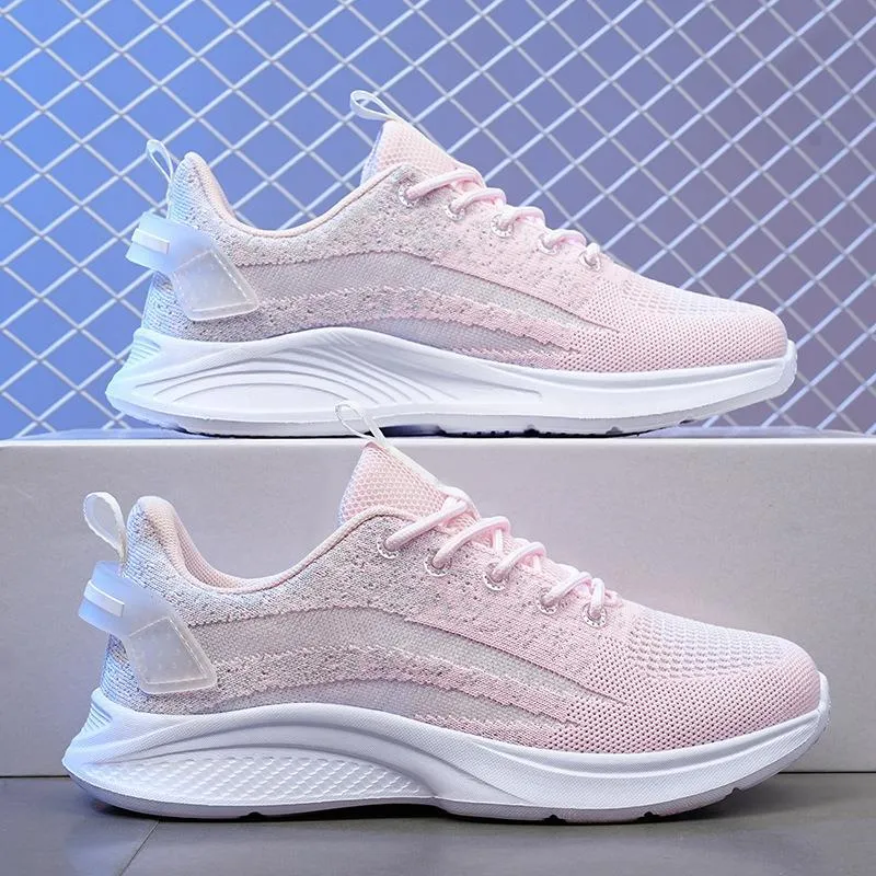 Anti-slip dance flat mesh sports shoes in Blue Pink with low heel and lace-up fastening