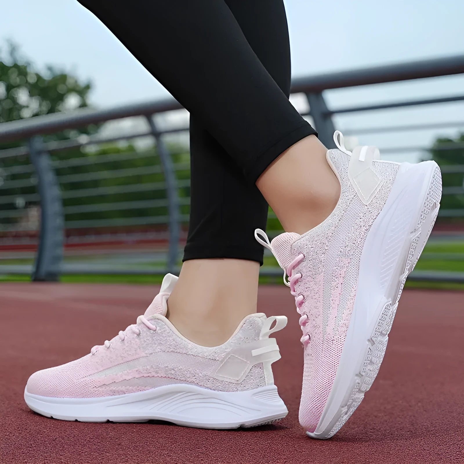 Anti-slip dance flat mesh sports shoes in Blue Pink with low heel and lace-up fastening