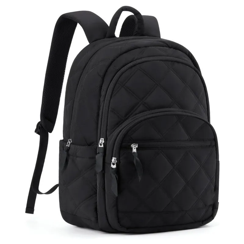 Waterproof nylon travel laptop backpack with air cushion straps, 30x20x44cm, black colour, plaid diamond pattern stitching