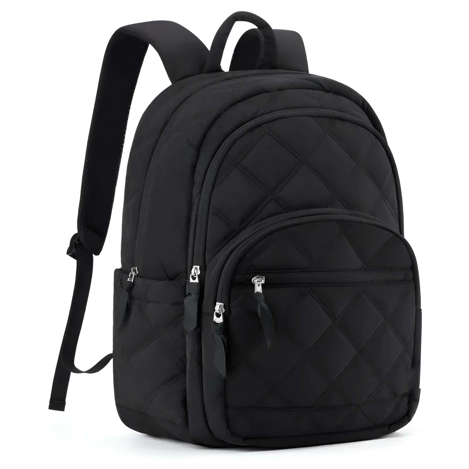 Waterproof nylon travel laptop backpack with air cushion straps, 30x20x44cm, black colour, plaid diamond pattern stitching
