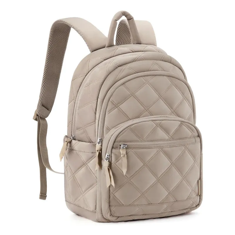 Waterproof nylon travel laptop backpack with air cushion straps, 30x20x44cm, black colour, plaid diamond pattern stitching