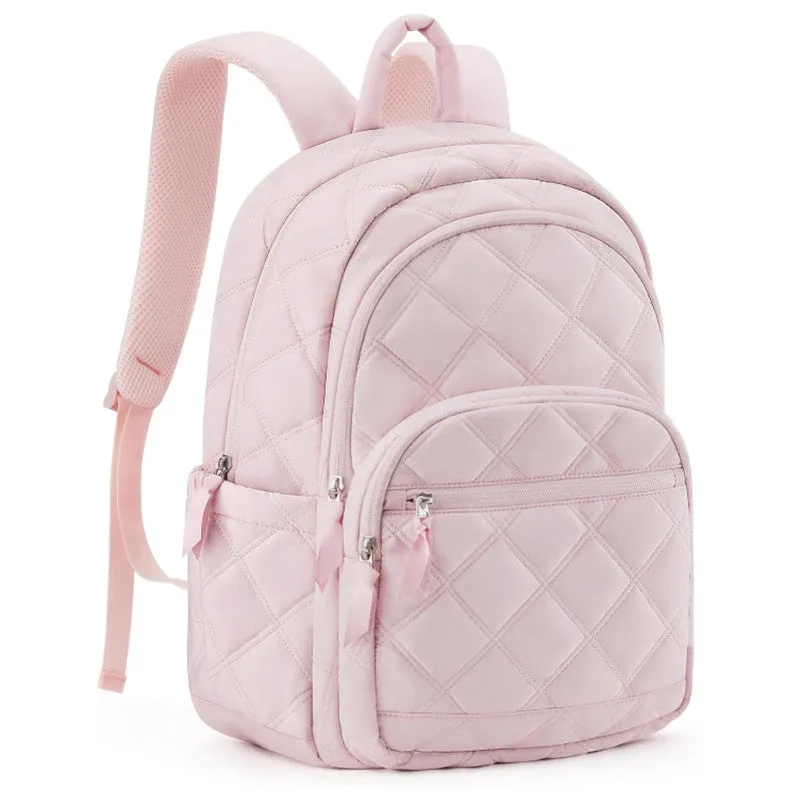 Waterproof nylon travel laptop backpack with air cushion straps, 30x20x44cm, black colour, plaid diamond pattern stitching