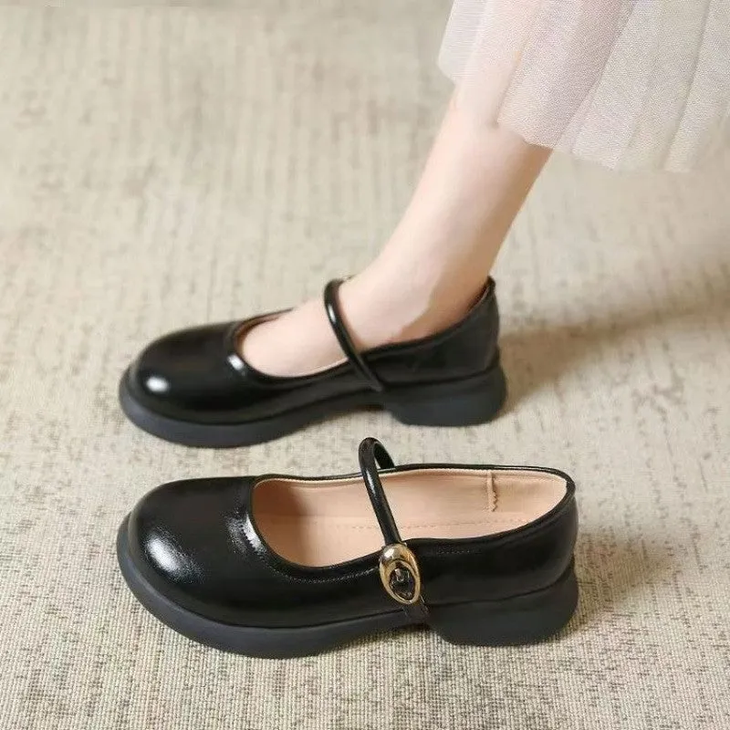 Flat Fairy Style cheongsam leather shoes with skull pattern print and a wedge heel.