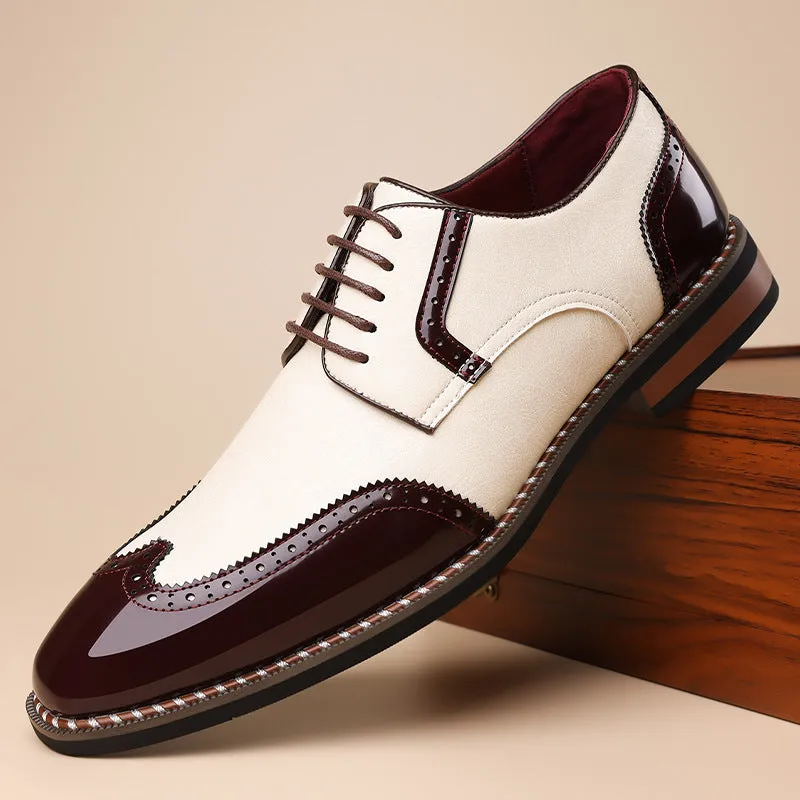 Men's black pointed toe business casual shoes with PU upper and rubber sole