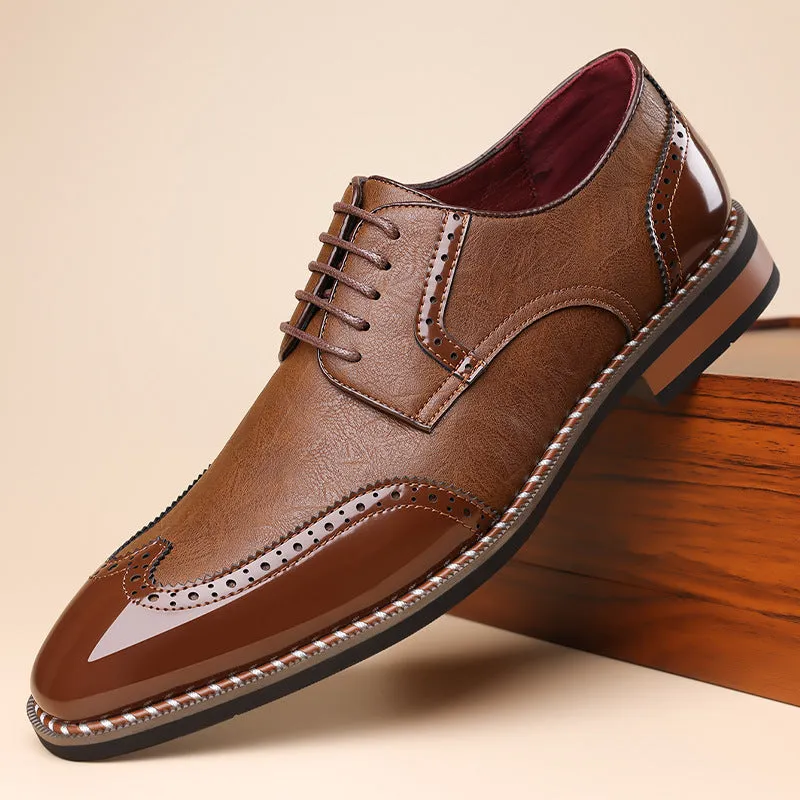 Men's black pointed toe business casual shoes with PU upper and rubber sole