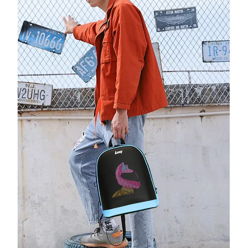 Waterproof leisure backpack with LED display, anti-theft pocket, 26x11x30cm, PU material, breathable polyester lining