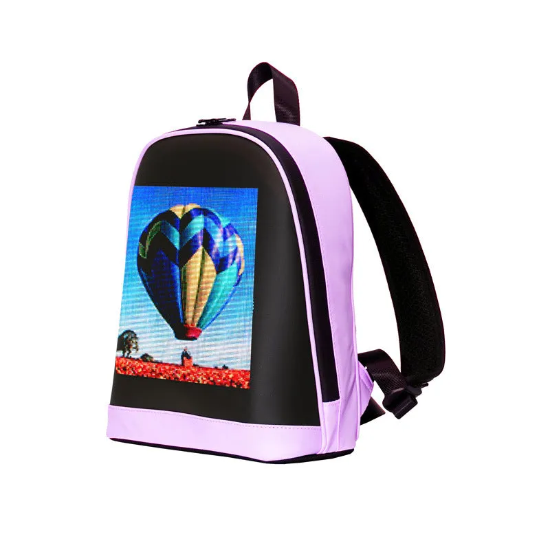 Waterproof leisure backpack with LED display, anti-theft pocket, 26x11x30cm, PU material, breathable polyester lining