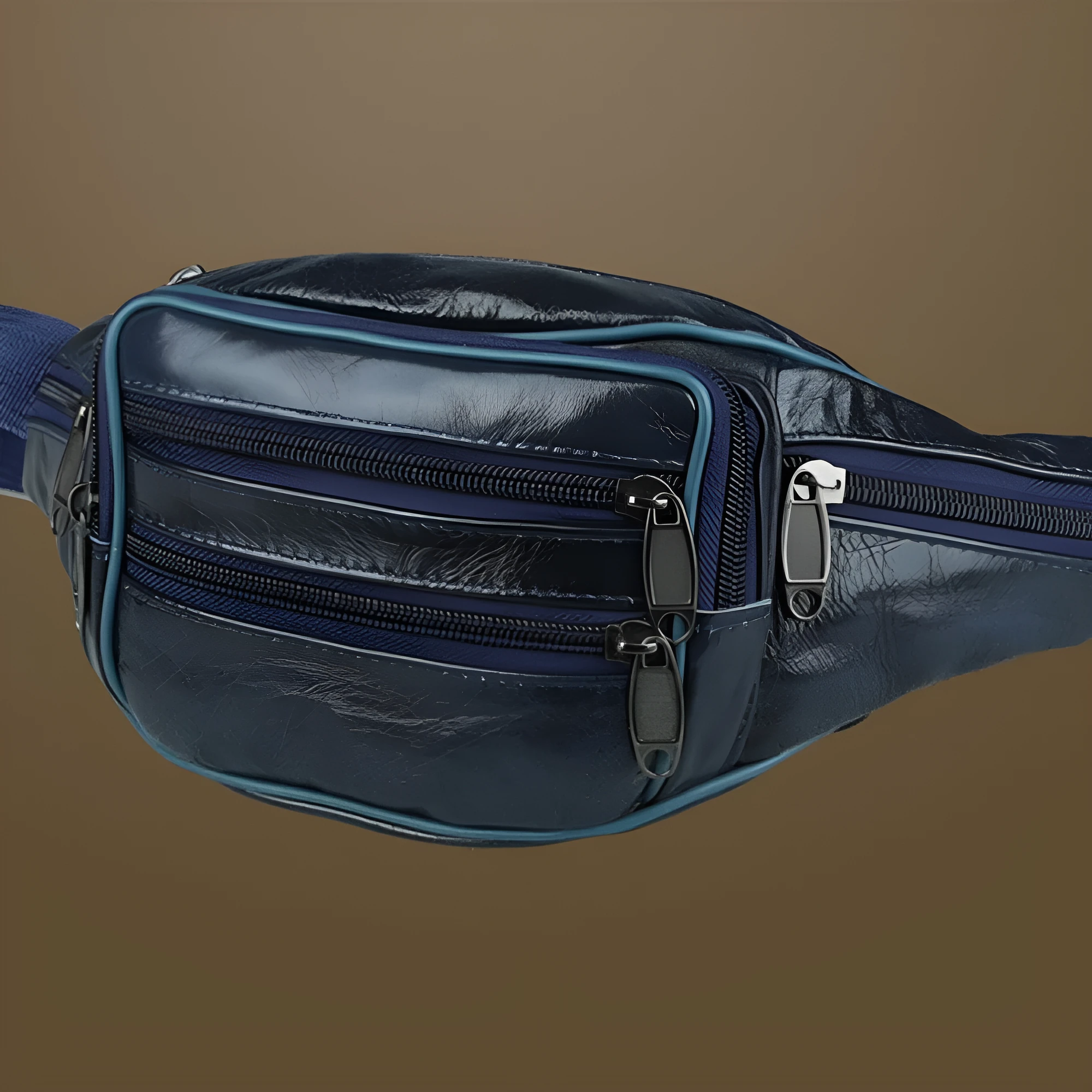 Genuine leather men's outdoor waist bag in black, 22x12x6cm, waterproof solid colour design