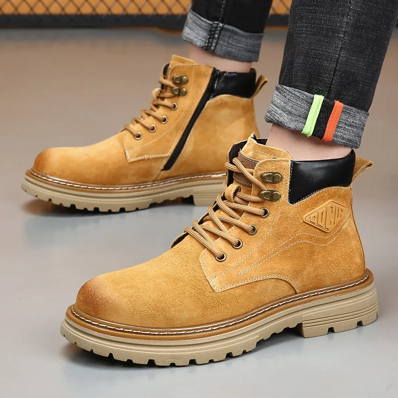 British retro desert boots for men with genuine leather upper and cow tendon sole, brown colour