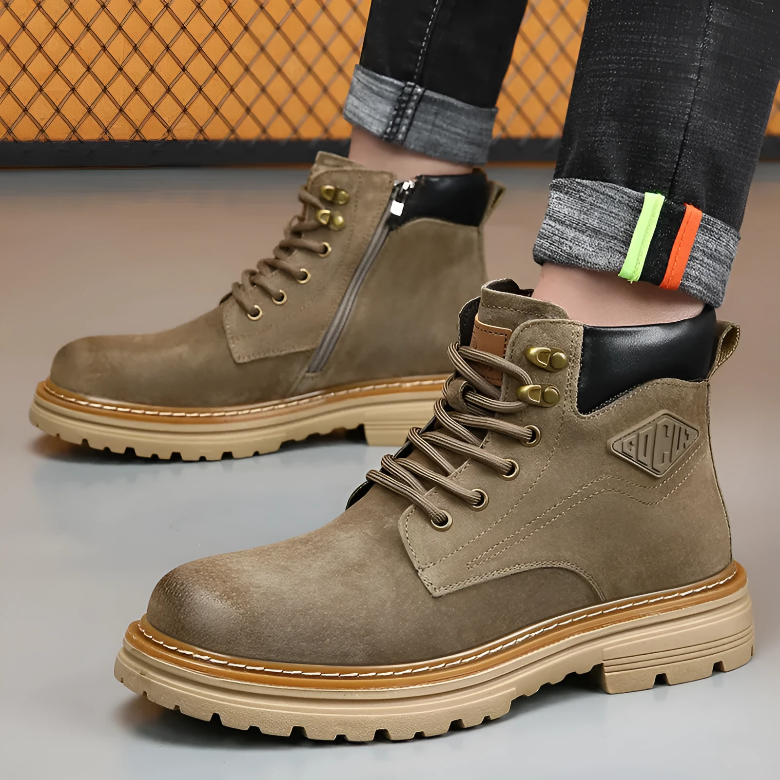 British retro desert boots for men with genuine leather upper and cow tendon sole, brown colour