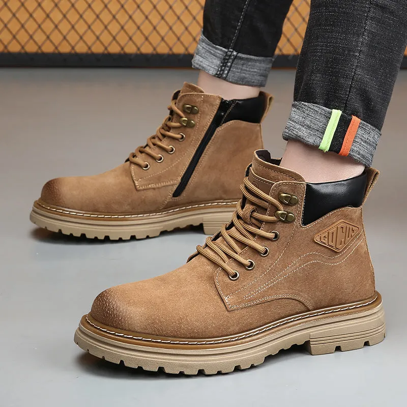 British retro desert boots for men with genuine leather upper and cow tendon sole, brown colour