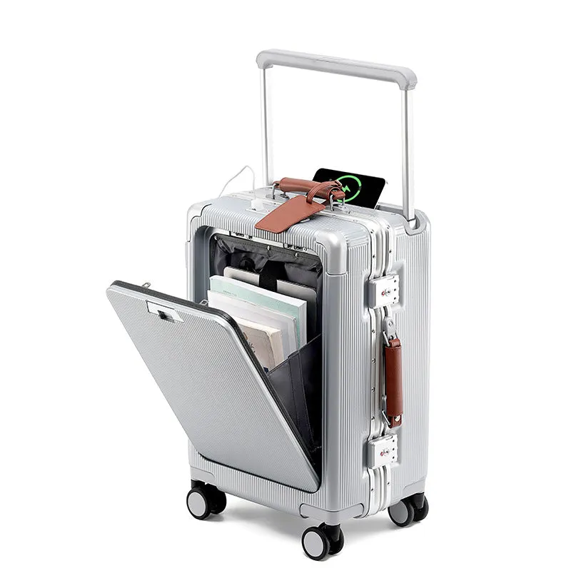 Draw-bar luggage 24-inch anti-fall PC suitcase with USB port and lock in black
