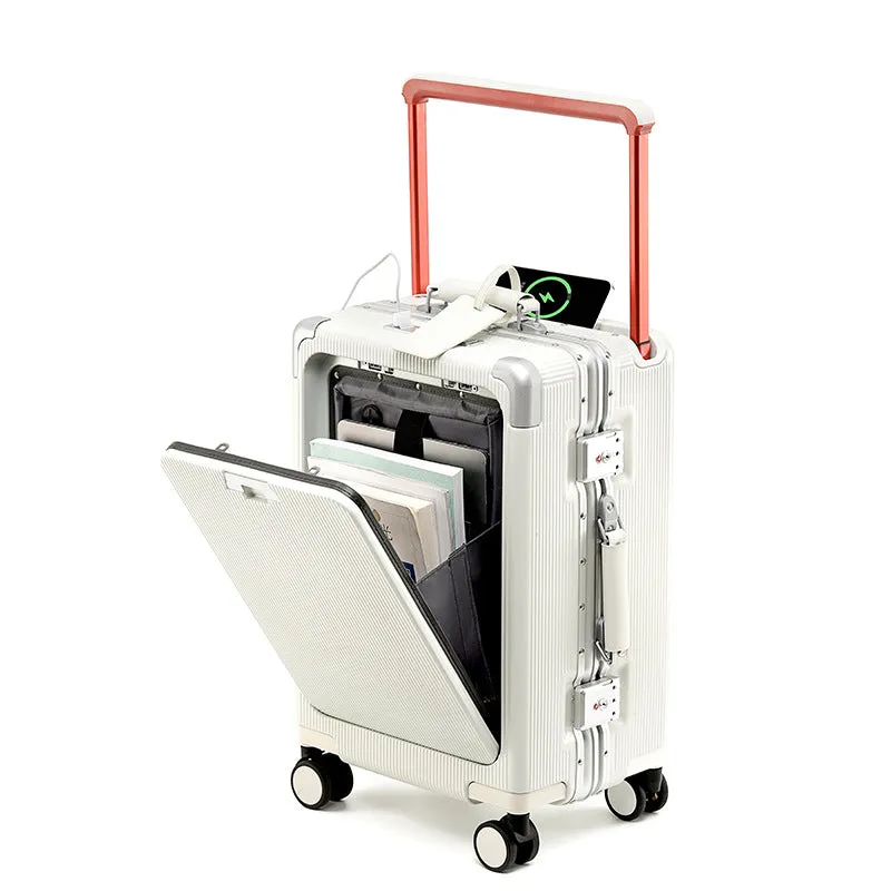 Draw-bar luggage 24-inch anti-fall PC suitcase with USB port and lock in black