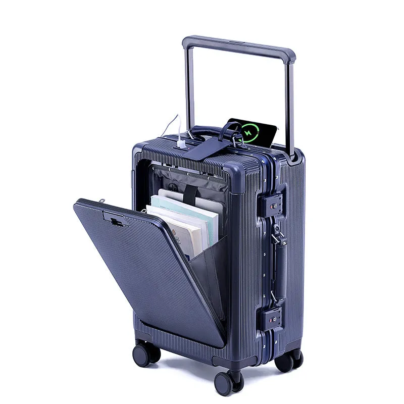 Draw-bar luggage 24-inch anti-fall PC suitcase with USB port and lock in black