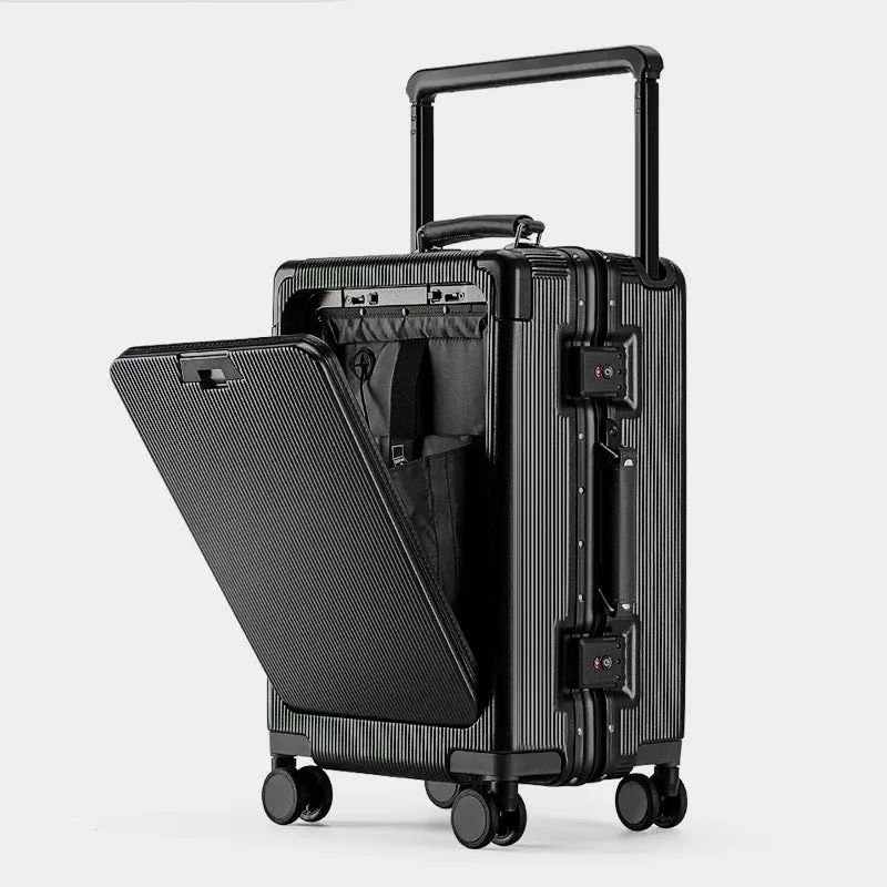 Draw-bar luggage 24-inch anti-fall PC suitcase with USB port and lock in black