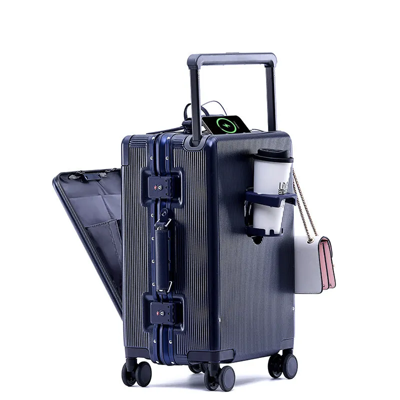 Draw-bar luggage 24-inch anti-fall PC suitcase with USB port and lock in black