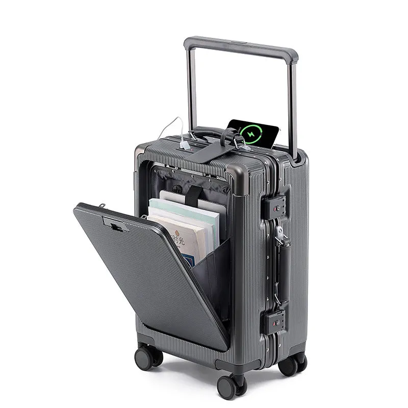 Draw-bar luggage 24-inch anti-fall PC suitcase with USB port and lock in black