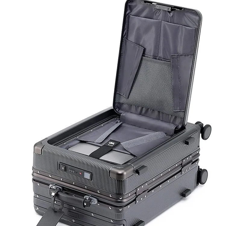 Draw-bar luggage 24-inch anti-fall PC suitcase with USB port and lock in black