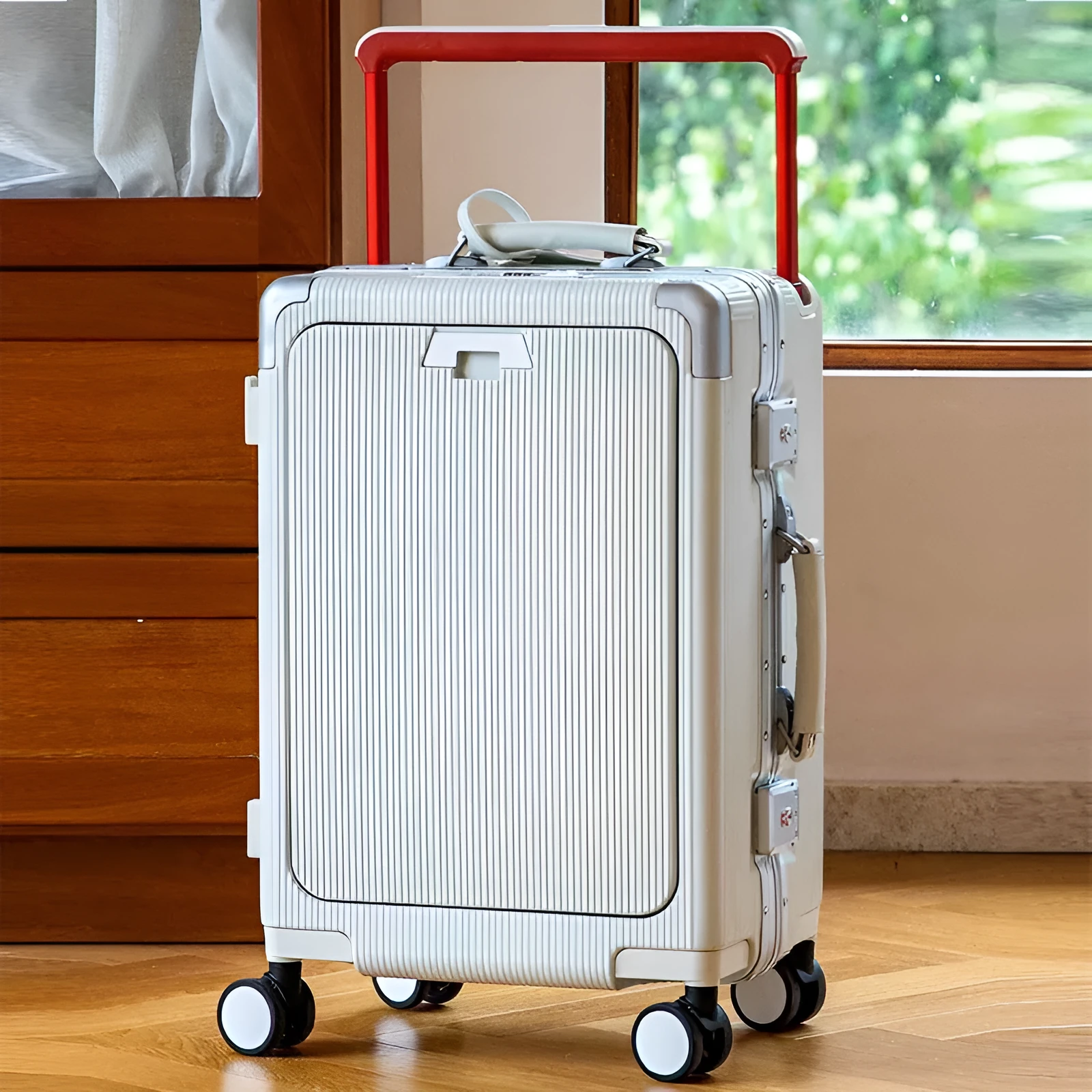 Draw-bar luggage 24-inch anti-fall PC suitcase with USB port and lock in black