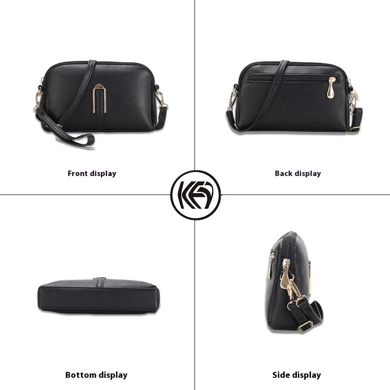 Women's solid colour PU messenger bag with stitching details and shell shape
