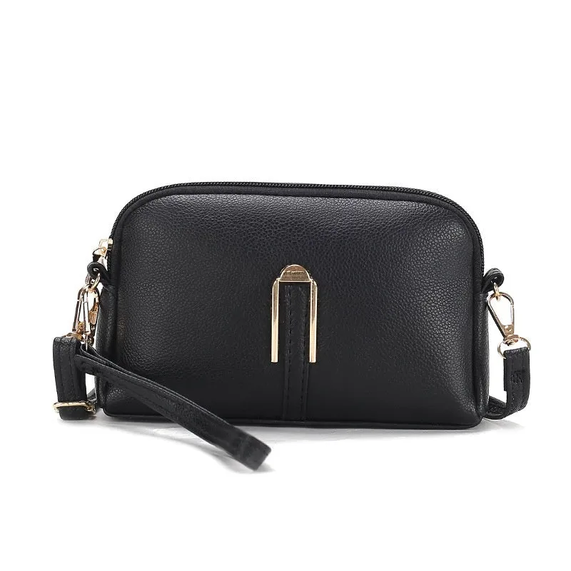 Women's solid colour PU messenger bag with stitching details and shell shape