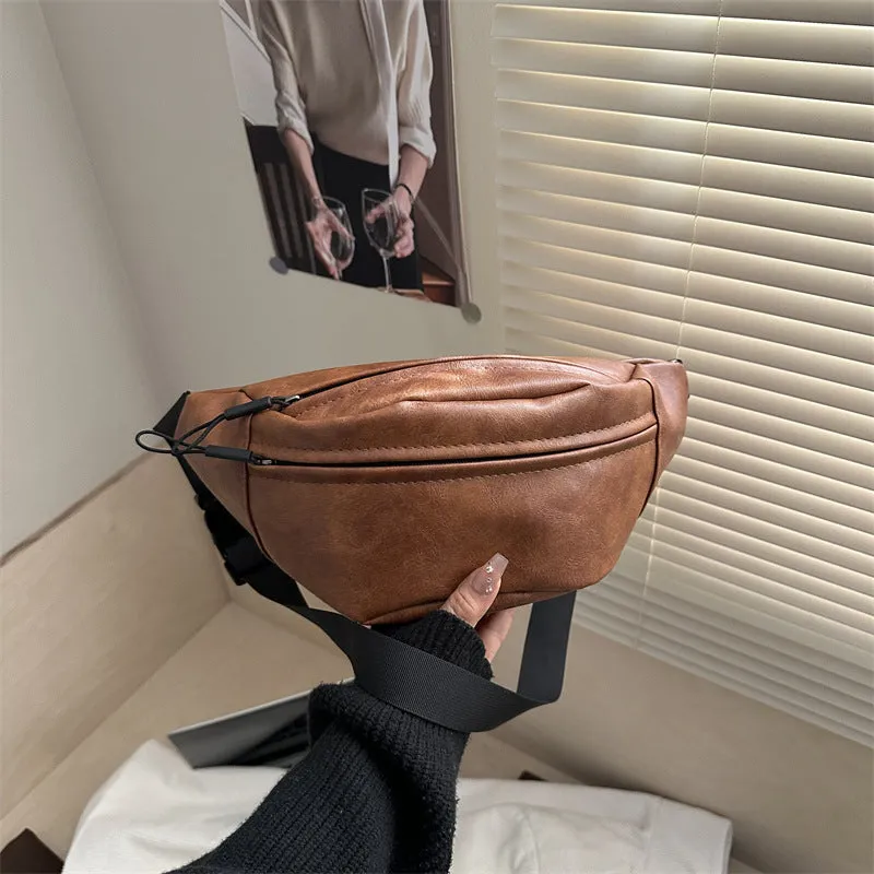 Women's all-match shoulder messenger bag in PU with stitching details, available in black and brown