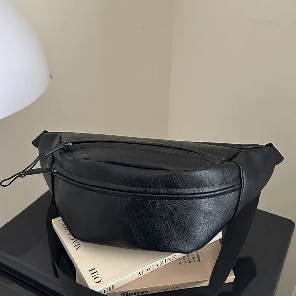 Women's all-match shoulder messenger bag in PU with stitching details, available in black and brown
