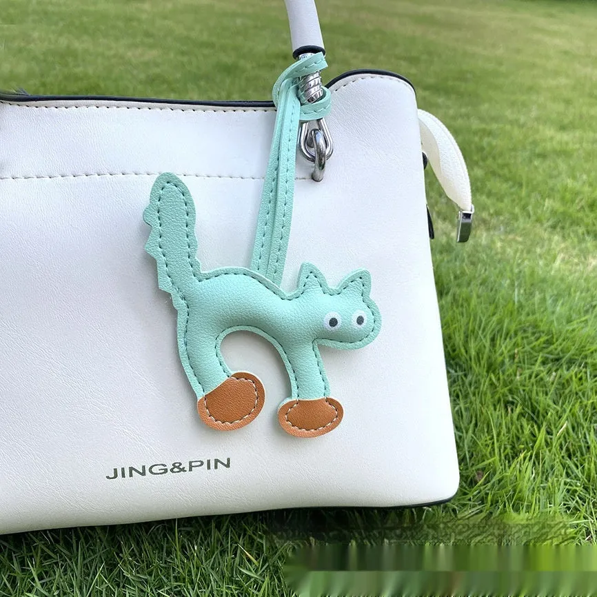Mini PU leather cat bag pendant animal pattern 8.5x9cm in black on white background