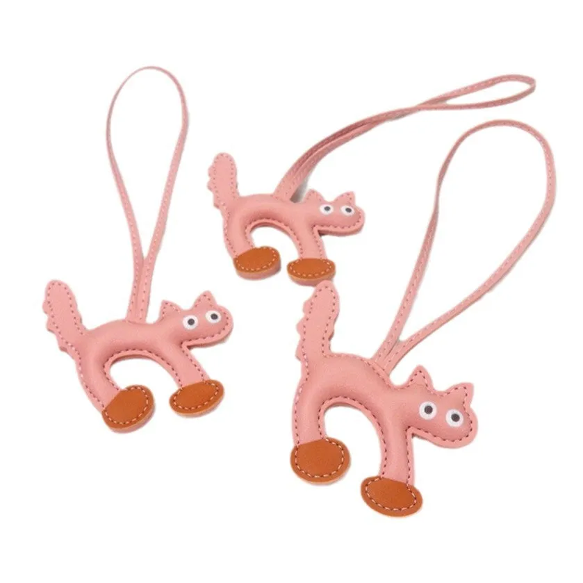 Mini PU leather cat bag pendant animal pattern 8.5x9cm in black on white background