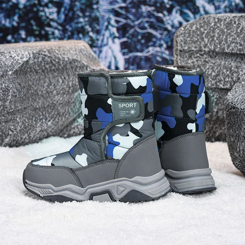 Children's high-top cotton boots in camouflage colour with hook-and-loop strap