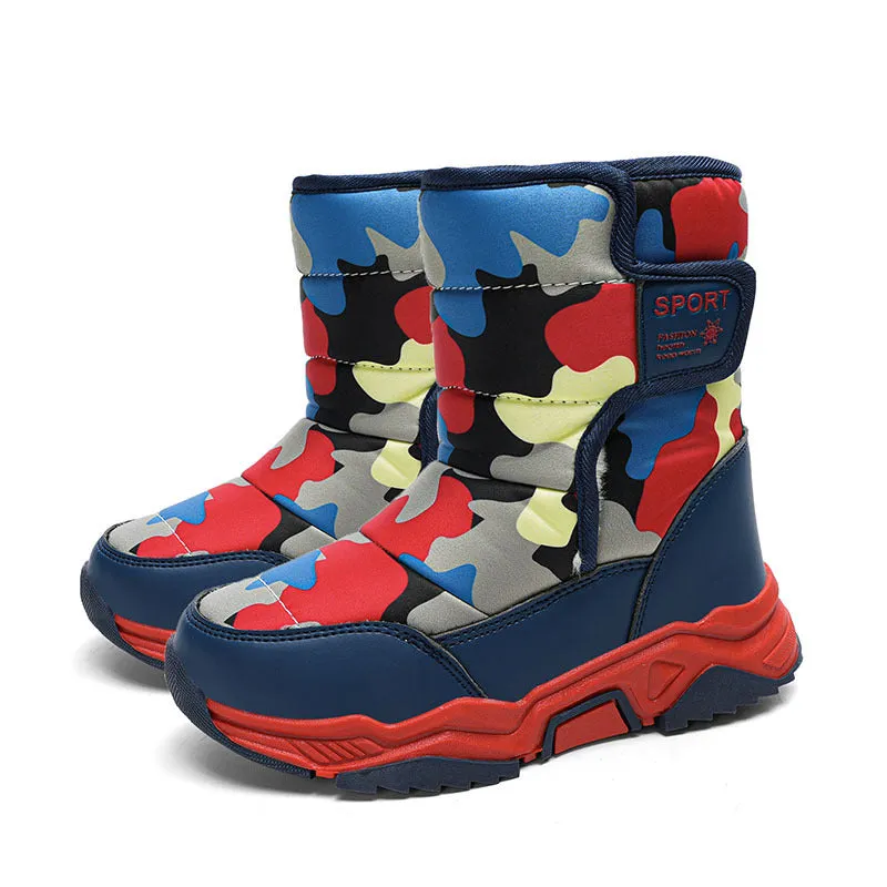 Children's high-top cotton boots in camouflage colour with hook-and-loop strap