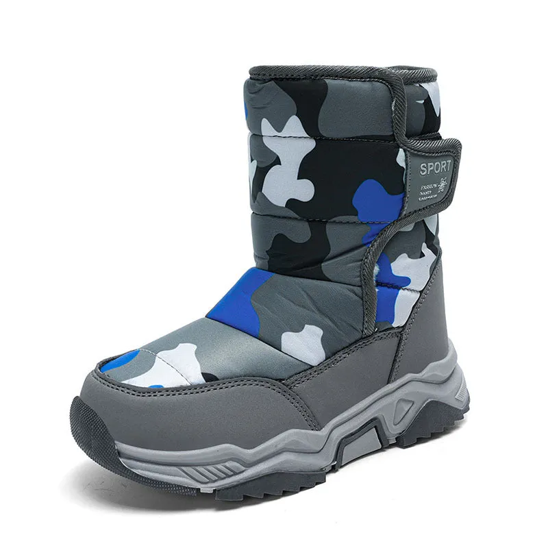 Children's high-top cotton boots in camouflage colour with hook-and-loop strap