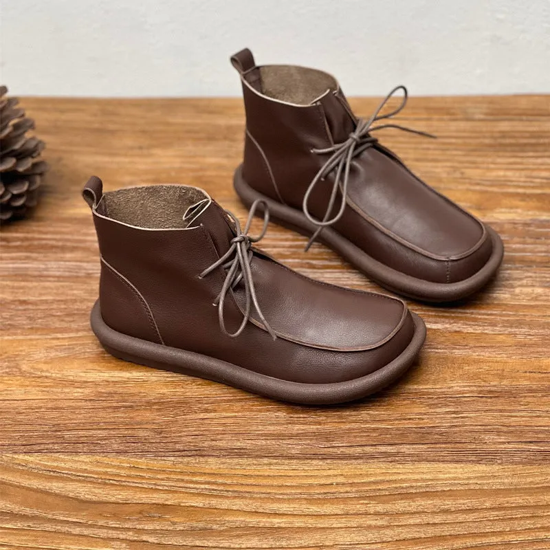 Women's cowhide leather boots with velvet lining in black and coffee colours