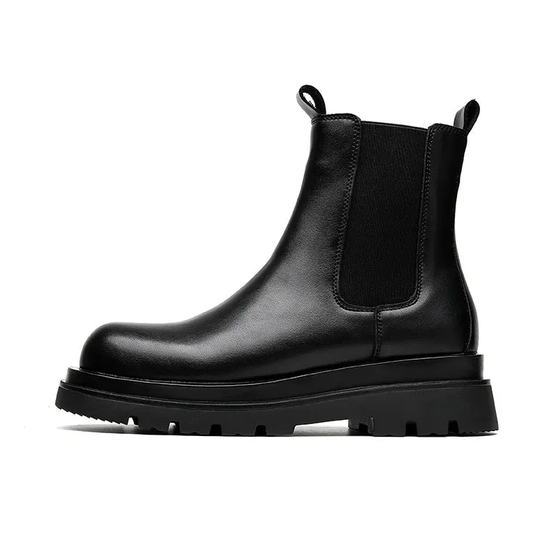 Chelsea men's high-top smoke pipe Martin boots in imitation leather with rubber sole and sewing thread detail