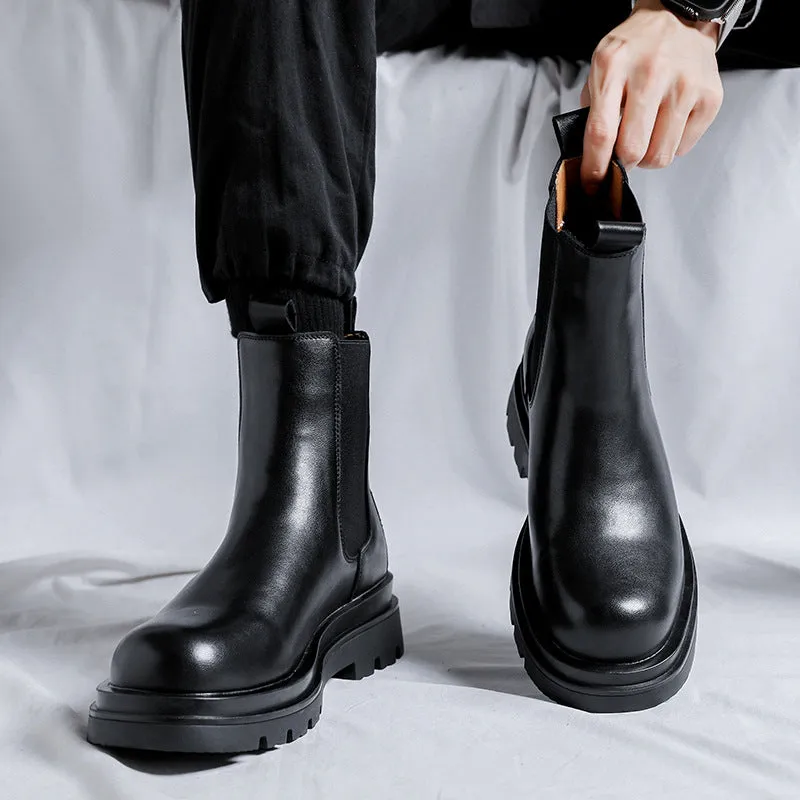 Chelsea men's high-top smoke pipe Martin boots in imitation leather with rubber sole and sewing thread detail