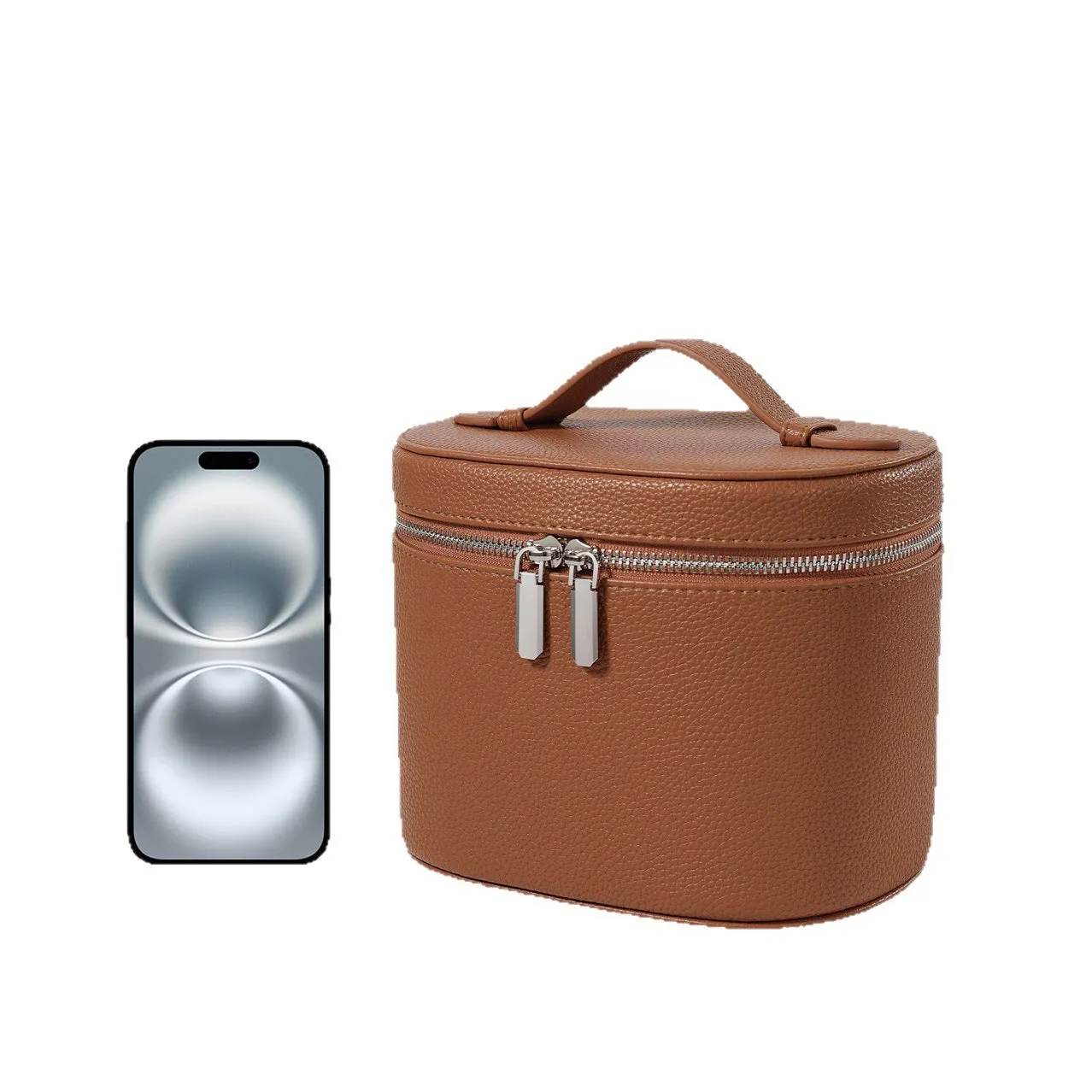 Removable elastic band cosmetic bag in black, portable travel stereo design with PU material
