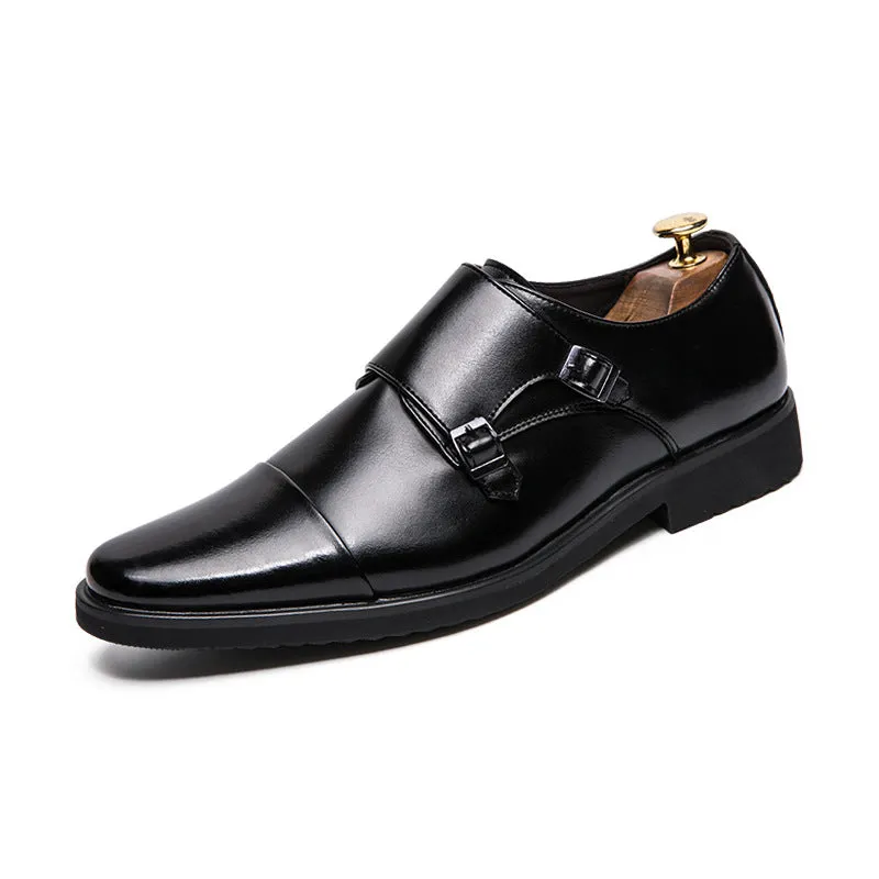 Men's British slip on plus size leather shoes round toe low top black brown sizes 38-45